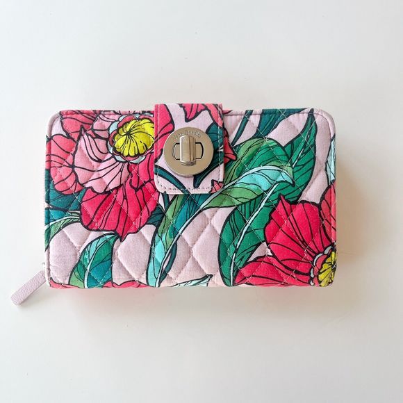 Vera Bradley Turnlock Wallet and Coin Purse Pink and Green Vintage Floral Print - Picture 2 of 9